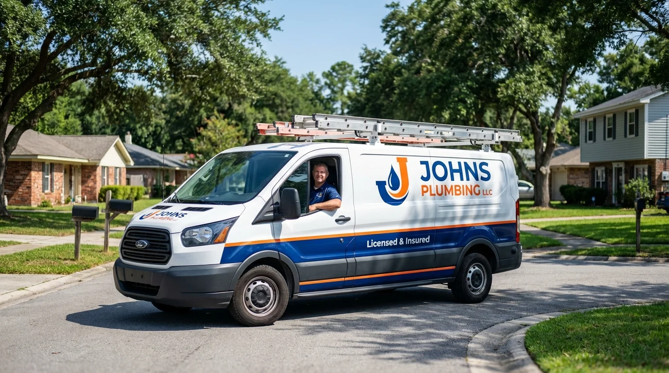 Johns Plumbing LLC service van in Monticello, NY