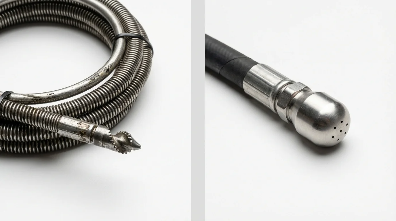 Drain snake cable and hydro jetting nozzle used for drain cleaning in Monticello, NY
