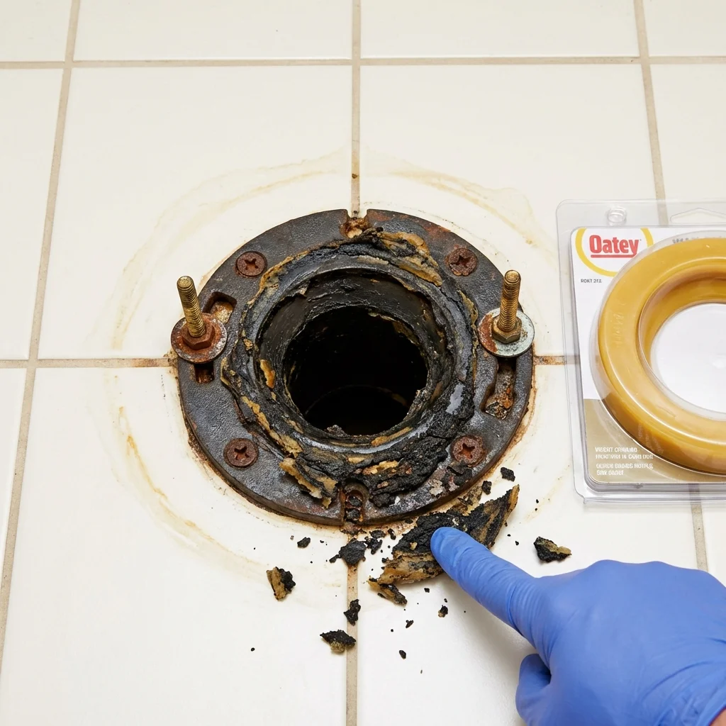Failed wax ring showing water seepage at the base of a toilet in a Monticello, NY home