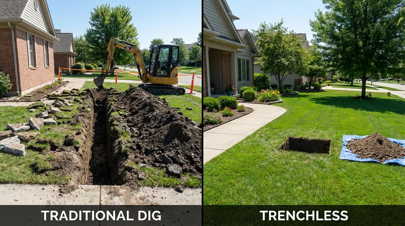 Trenchless sewer repair with minimal yard damage versus traditional excavation in Monticello, NY